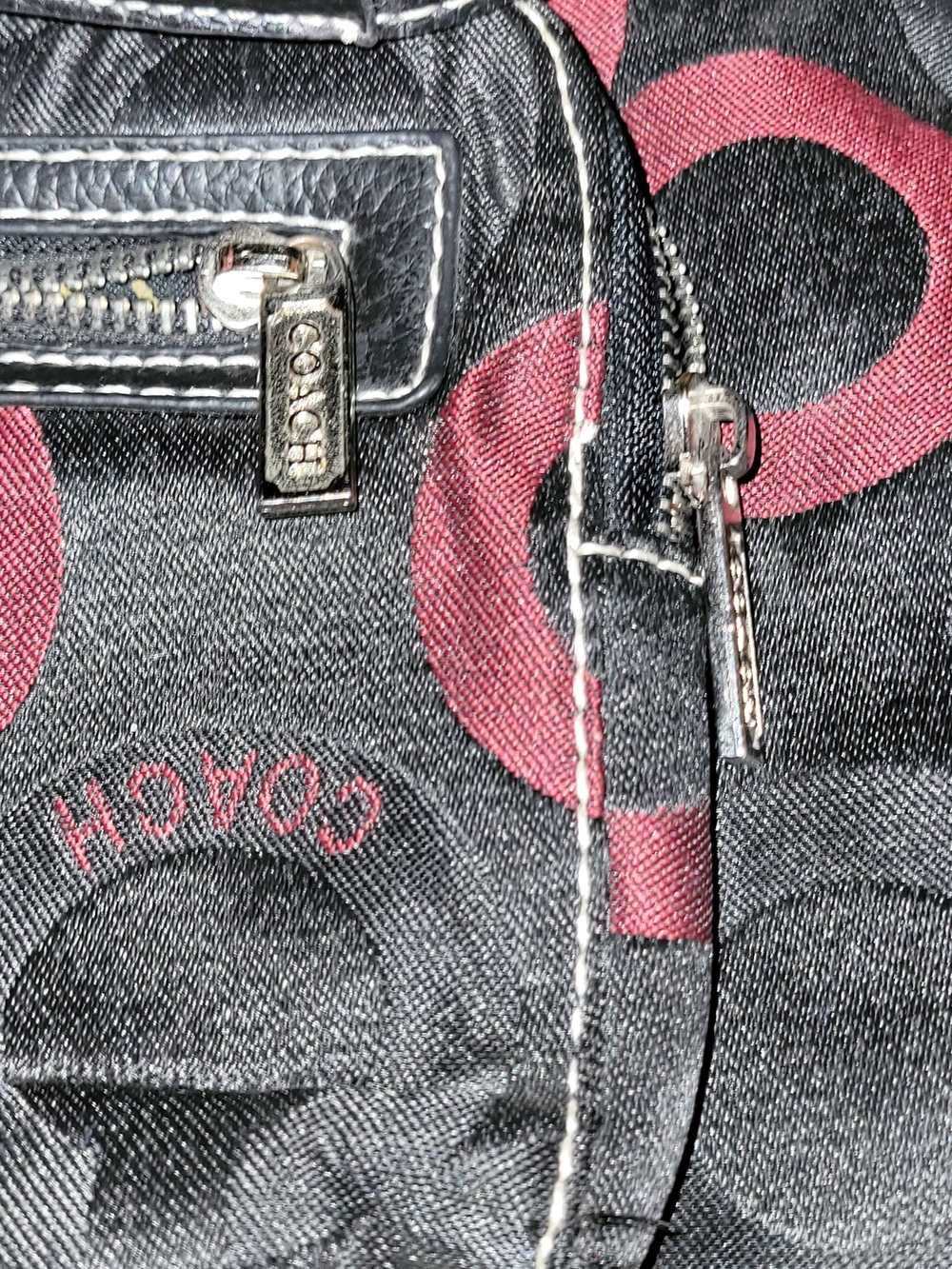 Coach Black Canvas Tote with Burgundy Signature 'C' Pattern - Picture 9 of 13